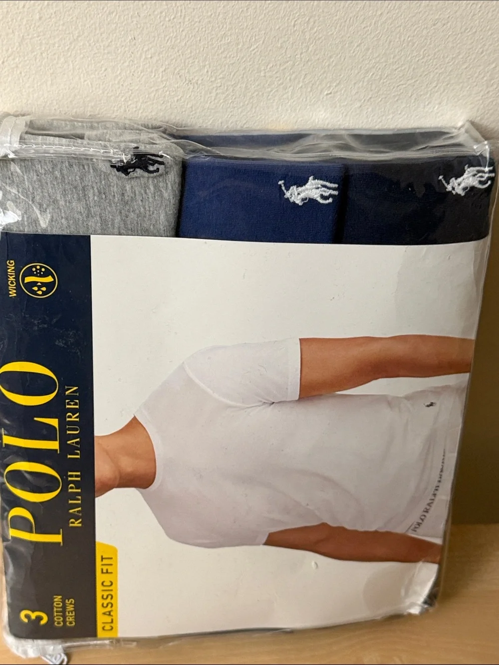 Polo Classic Fit Cotton Crew Undershirts w/Logo - 3 pack Gray/Navy/Black- XL